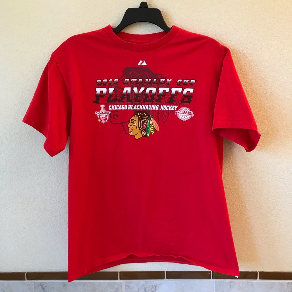 Chicago Blackhawks Hockey 2010 Stanley Cup Playoffs T Shirt Size L Cotton Red